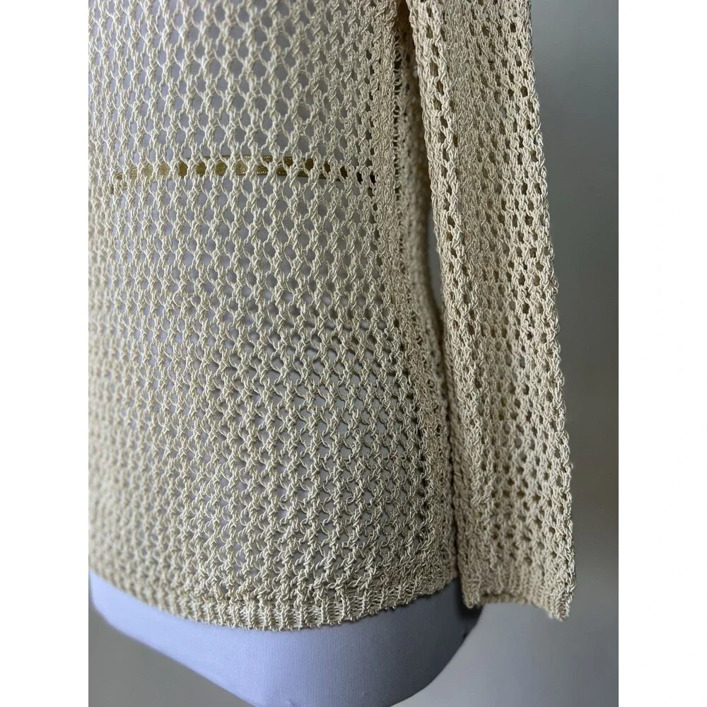 ZARAKNIT Beige Knit Openwork Long Sleeve Boat Neck Women's Top Small